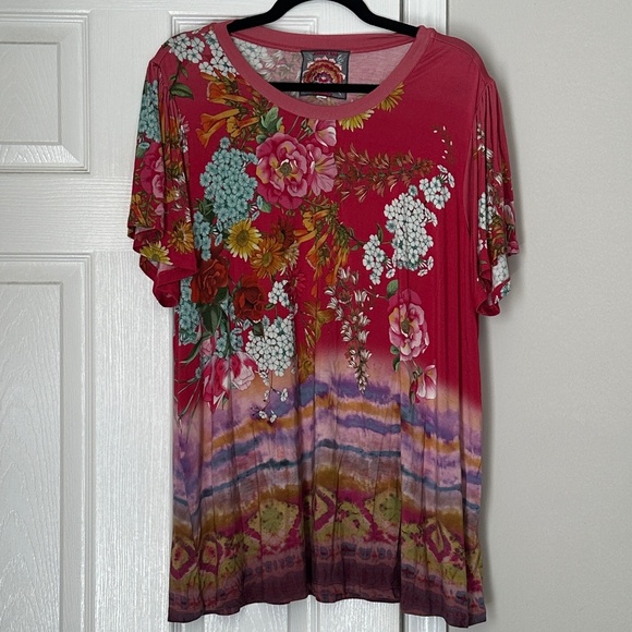 Women's Johnny Was Golden Rose Flutter Sleeve Tee Size XL Bamboo Soft - Picture 2 of 8